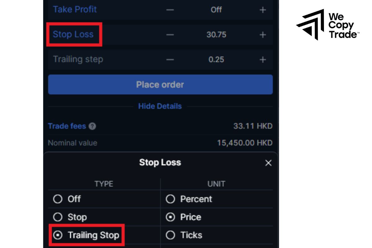 How to Add a Trailing Stop on the Trade Ticket