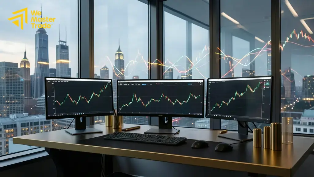متداول يستخدم تطبيق التداول على الهاتف لمتابعة الرسوم البيانية والأسعار