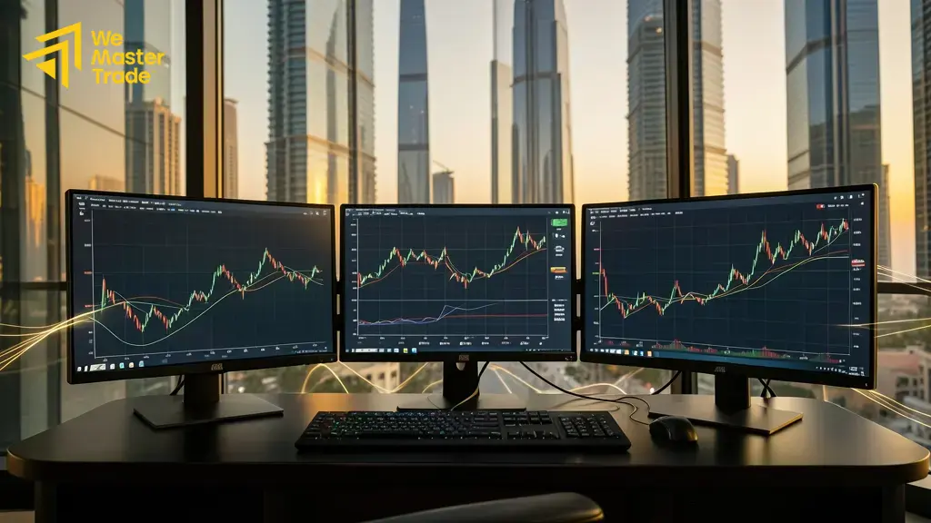 شاشة منصة تداول تعرض أزواج العملات ومخططات التحليل الفني