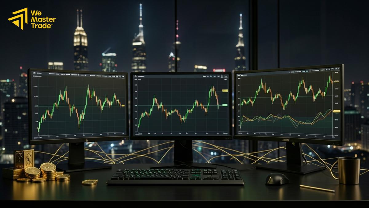 لوحة تداول تعرض أسعار العملات الرقمية والرسوم البيانية لحركة السوق