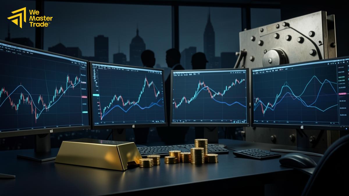 متداول مبتدئ يتابع الرسوم البيانية على منصة تداول افتراضي لتعلّم حركة الأسعار