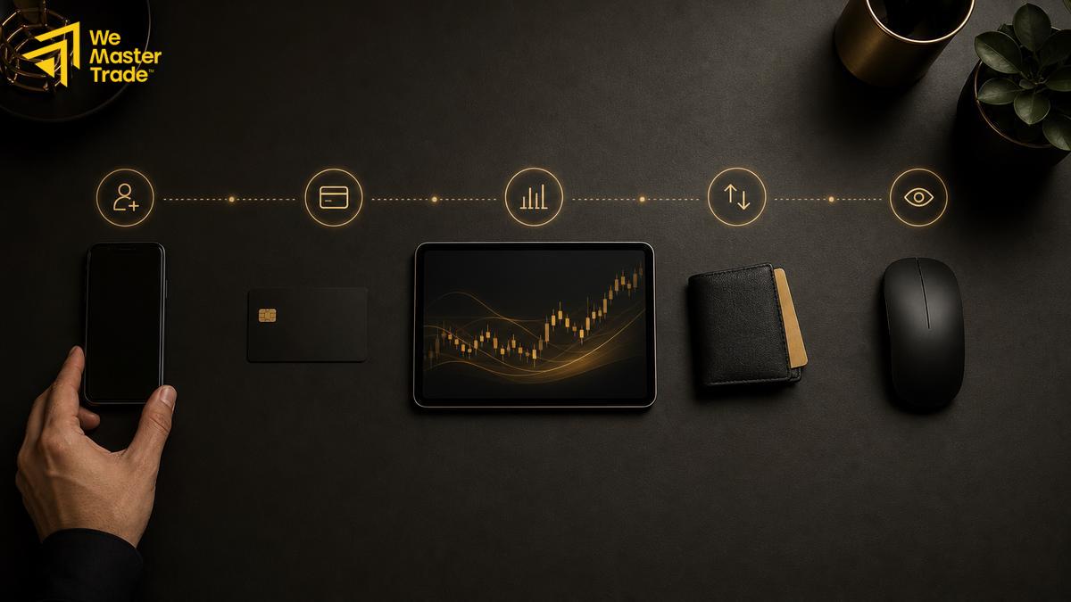لوحة أسواق مالية متنوعة تشمل الأسهم والفوركس والعملات الرقمية والسلع