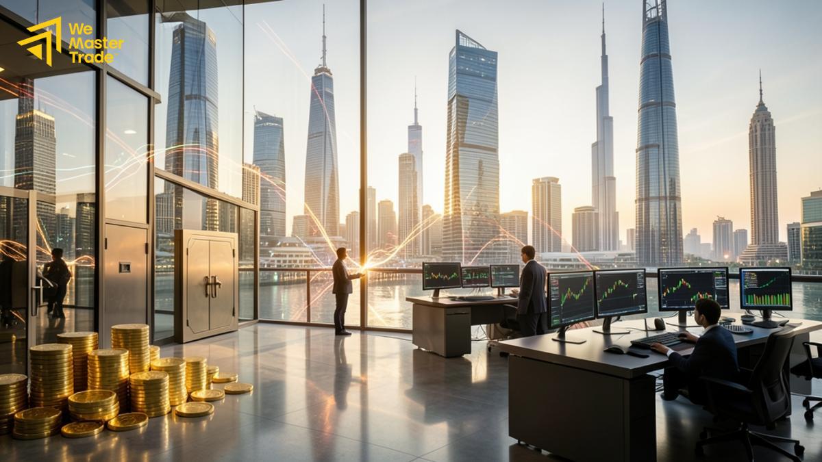 متداول مبتدئ يتابع حركة أسعار الأسهم والعملات على منصة تداول إلكترونية