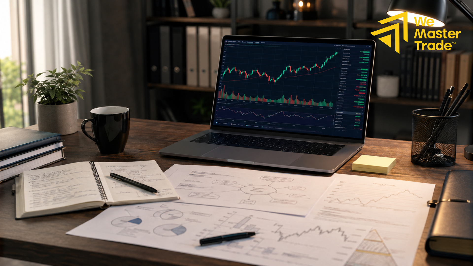 مبتدئ يخطط خطوات البدء في حساب تداول تجريبي ويحدد أهداف التعلّم