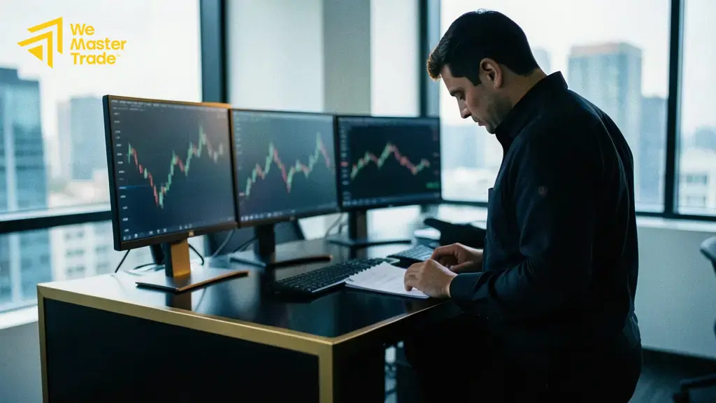 متداول يراجع خطة إدارة رأس المال ونسبة المخاطرة على الشاشة
