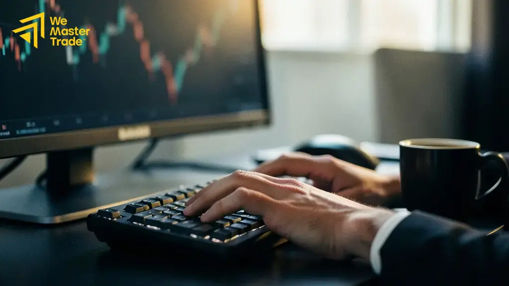 متداول يراجع معايير اختيار حساب تداول ممول على الشاشة