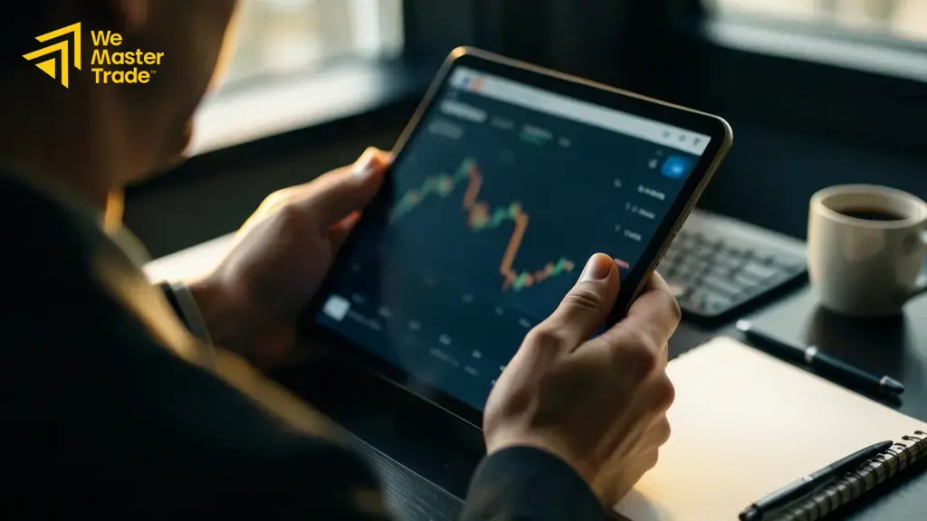 متداول يومي يحلل الرسوم البيانية ويحدد نقاط الدخول والخروج