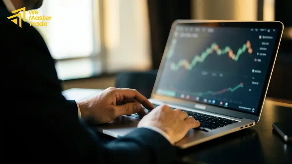 شخص يراجع معلومات منصة تداول على هاتف محمول مع قائمة تحقق